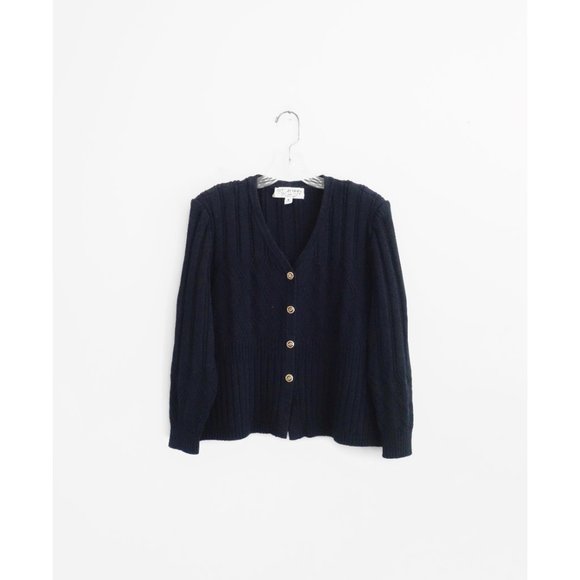 St. John Sweaters - St. John Collection by Marie Gray Black Ribbed Knit Cardigan size 16 Large